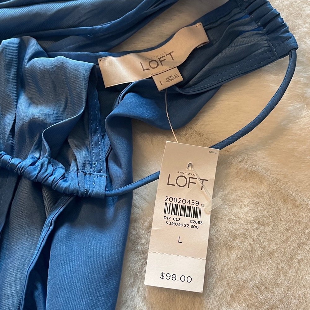 New! Ann Taylor LOFT Tasseled Halter Maxi Dress Blue Size Large NWT - Picture 11 of 16